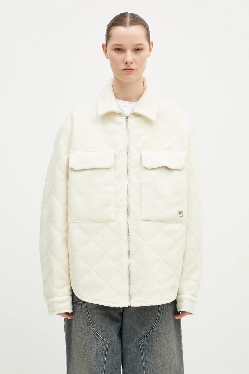FILA+ jachetă de cămașă din lână Quilted Overshirt culoarea bej, de tranzitie, oversize, 42FW24OW01508C001