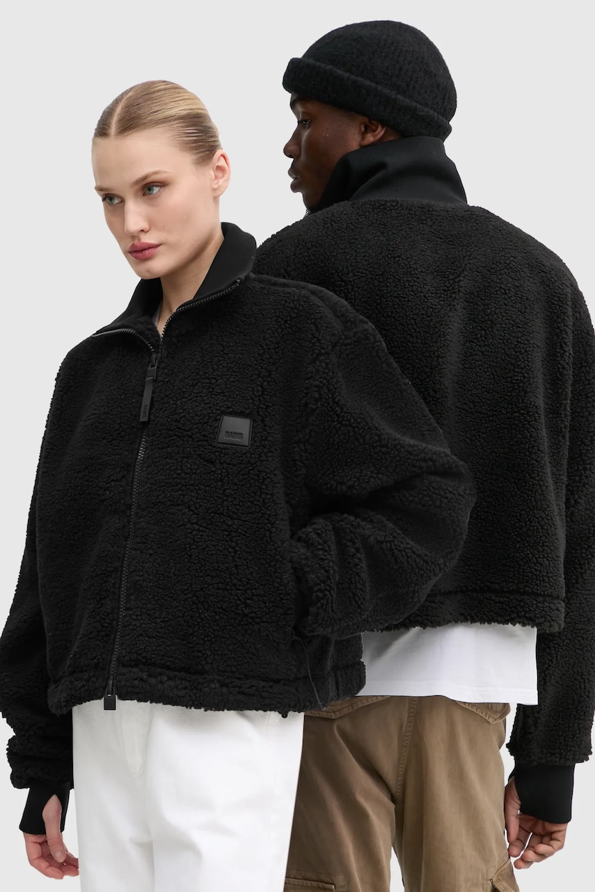 Rains geaca Kofu Fleece Short Jacket T2 culoarea negru, de tranzitie, 19950-01 Rains geaca Kofu Fleece Short Jacket T2 culoarea negru, de tranzitie, 19950-01