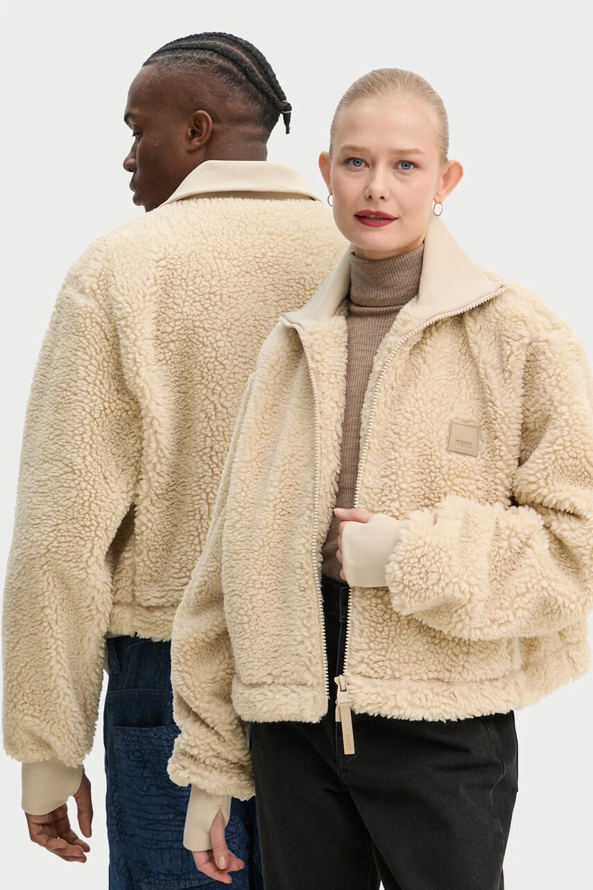 Rains hanorac fleece Kofu culoarea bej, cu imprimeu, 19950-24