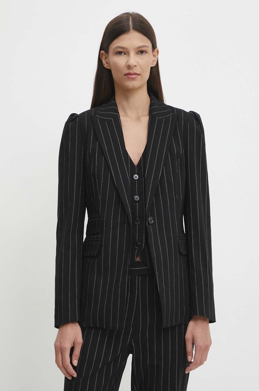 Bruuns Bazaar sacou DecumariaBBNora blazer culoarea negru, un singur rand de nasturi, modelator, BBW4083