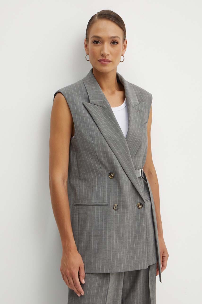 BOSS vesta de lana culoarea gri, cu doua randuri de nasturi, 50525867