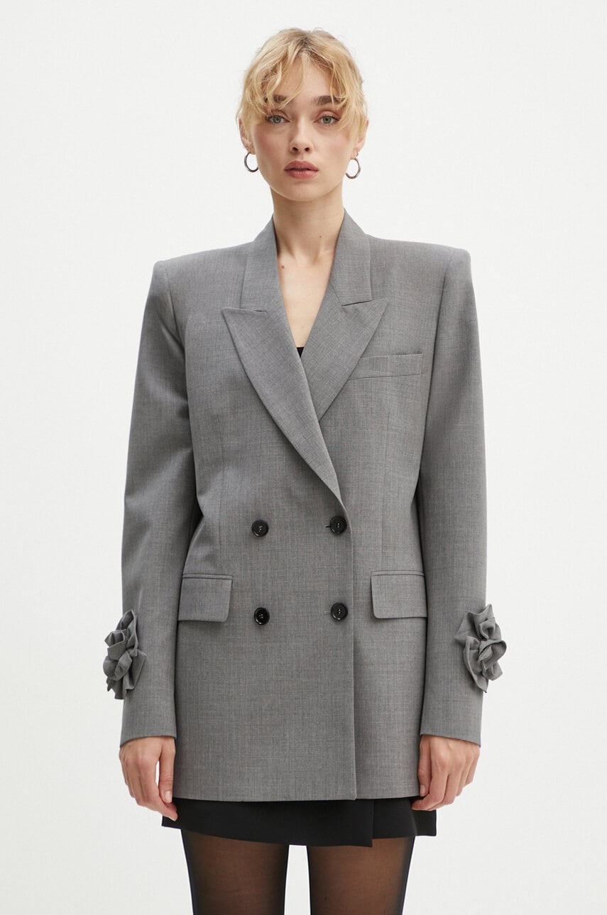 MSGM sacou de lână culoarea gri, cu doua randuri de nasturi, neted, 3741MDG18X.247506 MSGM sacou de lână culoarea gri, cu doua randuri de nasturi, neted, 3741MDG18X.247506