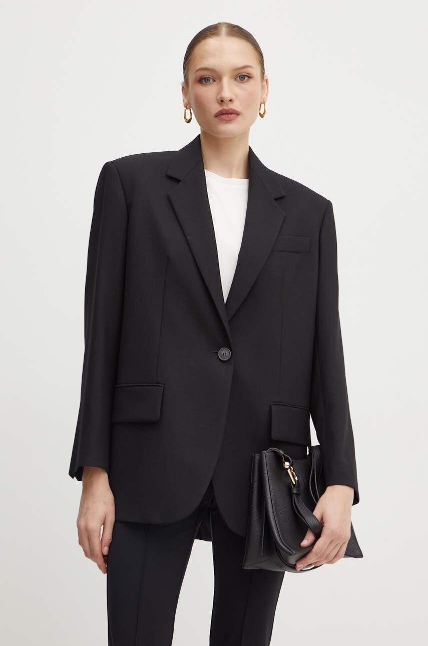 

Вълнено сако Weekend Max Mara в черно с уголемена кройка с изчистен дизайн 2425046071600, Черен