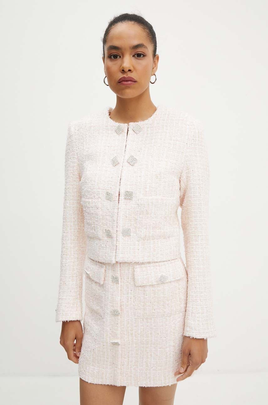 Rotate sacou Boucle Cropped Jacket culoarea roz, un singur rand de nasturi, modelator, 1127721011
