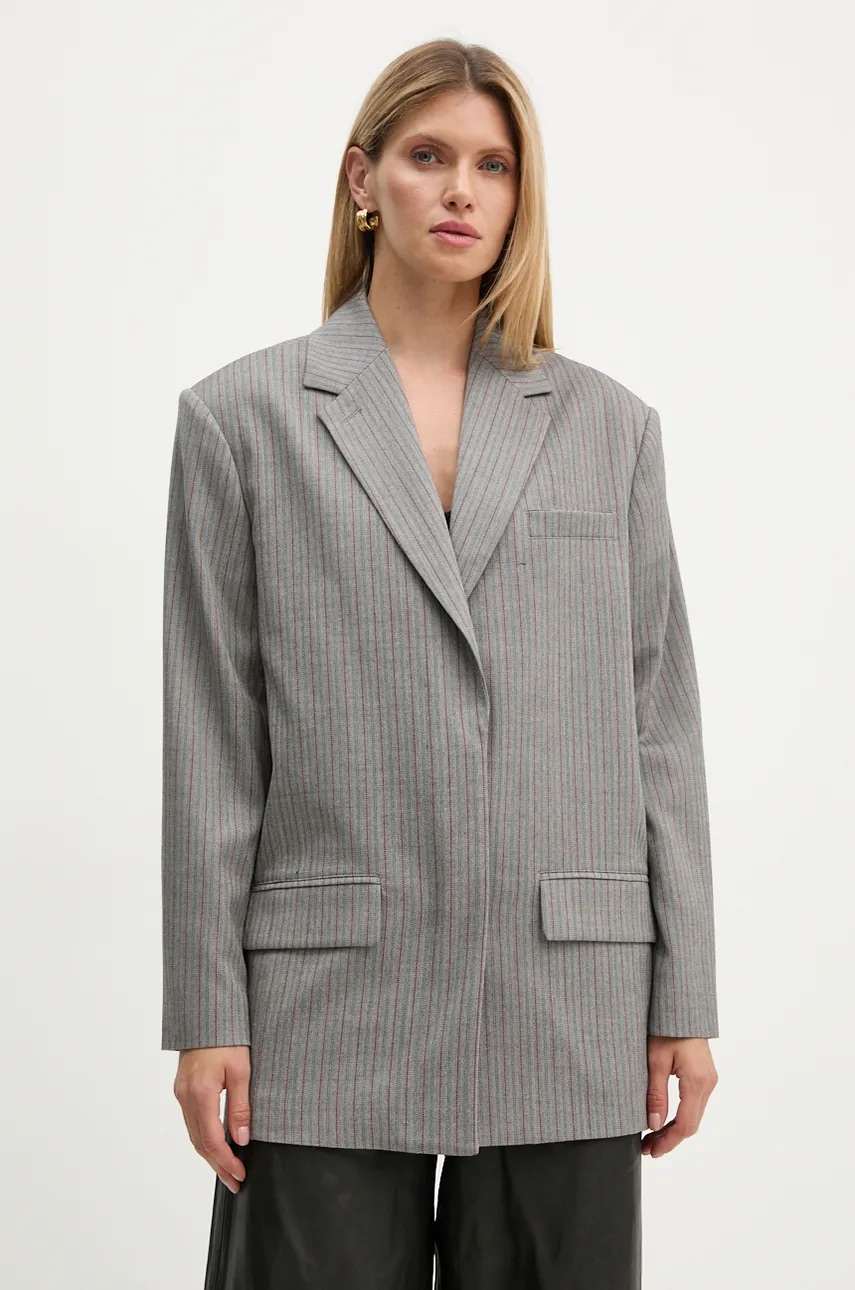 Remain sacou Herringbone Blazer culoarea gri, oversize, modelator, 5018723038 Remain sacou Herringbone Blazer culoarea gri, oversize, modelator, 5018723038