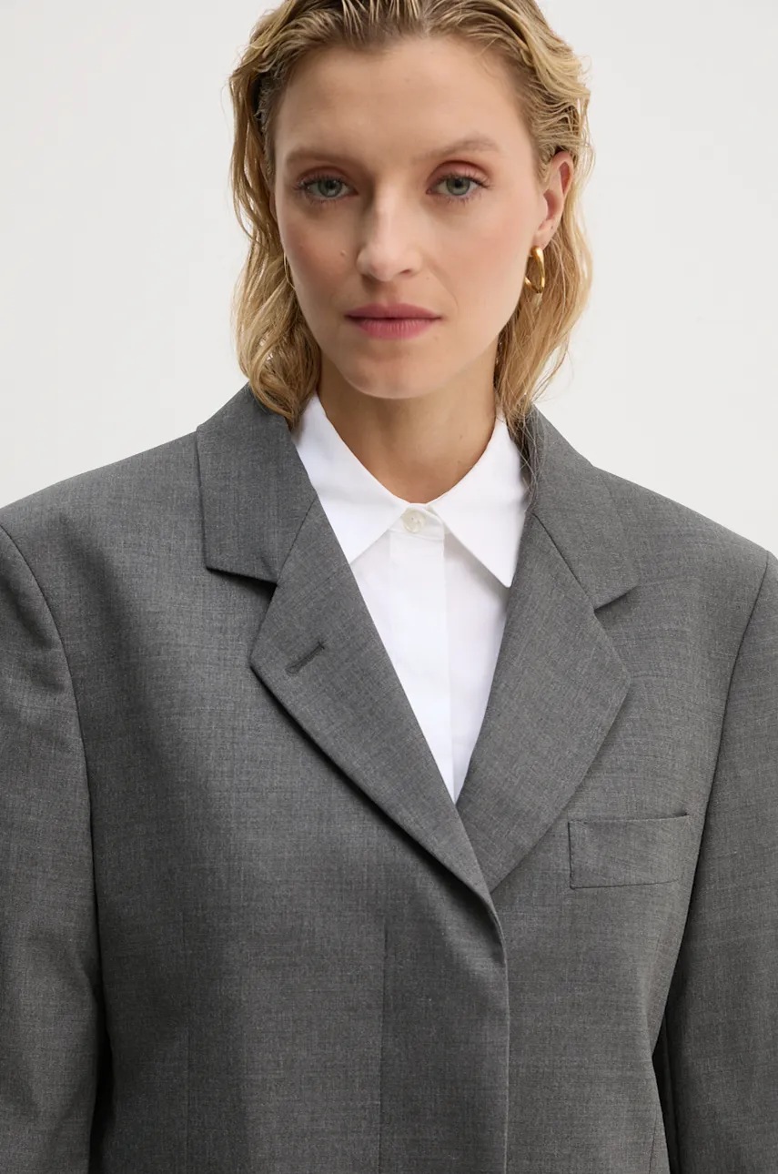 Піджак з домішкою вовни Remain Boxy Blazer колір сірий однобортний однотонний 5018971959 