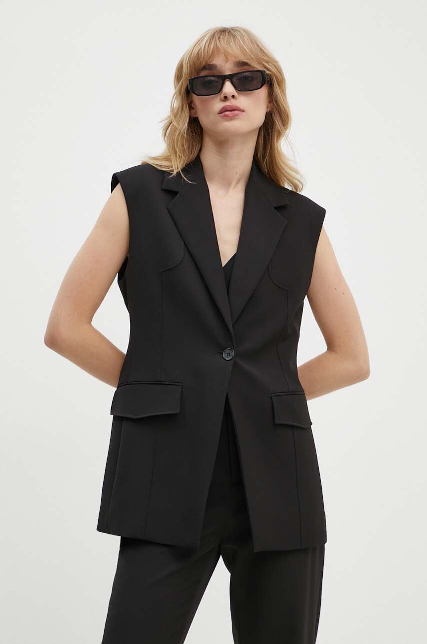 Moschino Jeans vesta culoarea negru, un singur rand de nasturi, 1002.8227 Moschino Jeans vesta culoarea negru, un singur rand de nasturi, 1002.8227