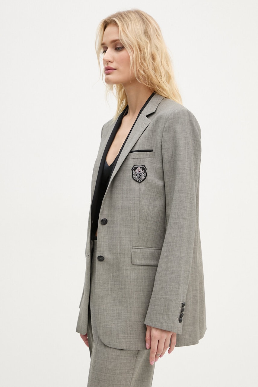 The Kooples geaca de lana culoarea gri, un singur rand de nasturi, neted, FVES29007K
