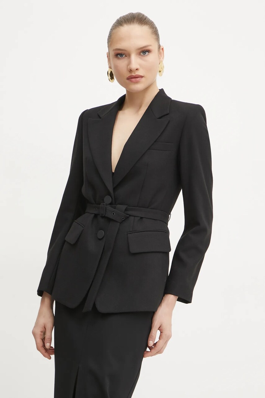 Armani Exchange sacou din lana culoarea negru, un singur rand de nasturi, modelator, 6DYG18 YN1XZ