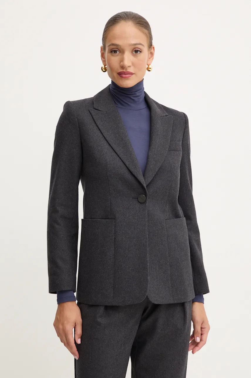 

Вълнено сако Armani Exchange в сиво с едно копче с изчистен дизайн 6DYG47 YN9YZ, Сив