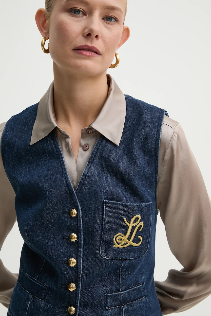 Luisa Spagnoli vestă SCUDIERO culoarea bleumarin, un singur rand de nasturi, 541256 Luisa Spagnoli vestă SCUDIERO culoarea bleumarin, un singur rand de nasturi, 541256