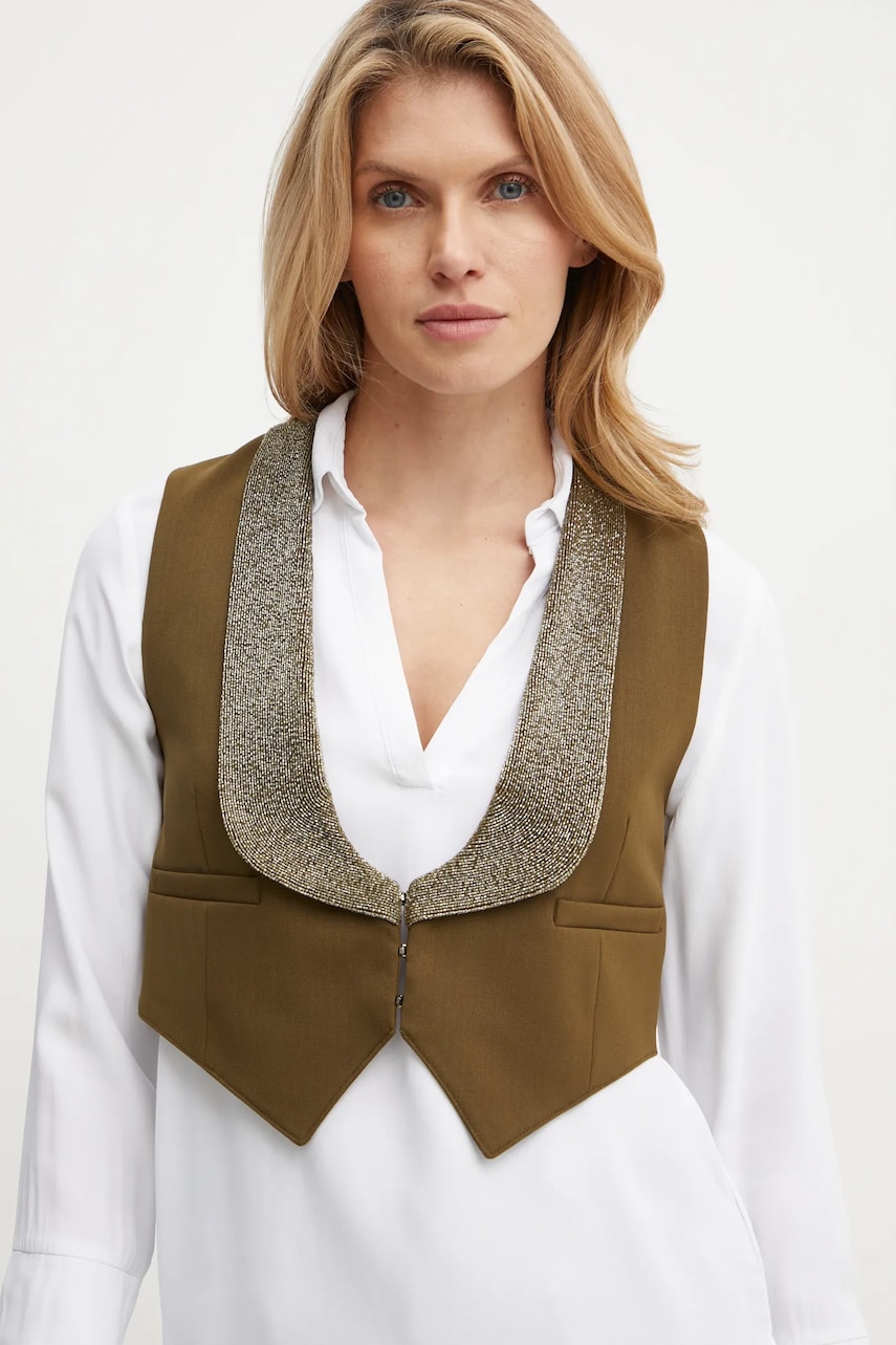 Weekend Max Mara vesta din amestec de lana culoarea verde, un singur rand de nasturi, 2425156016600 Weekend Max Mara vesta din amestec de lana culoarea verde, un singur rand de nasturi, 2425156016600