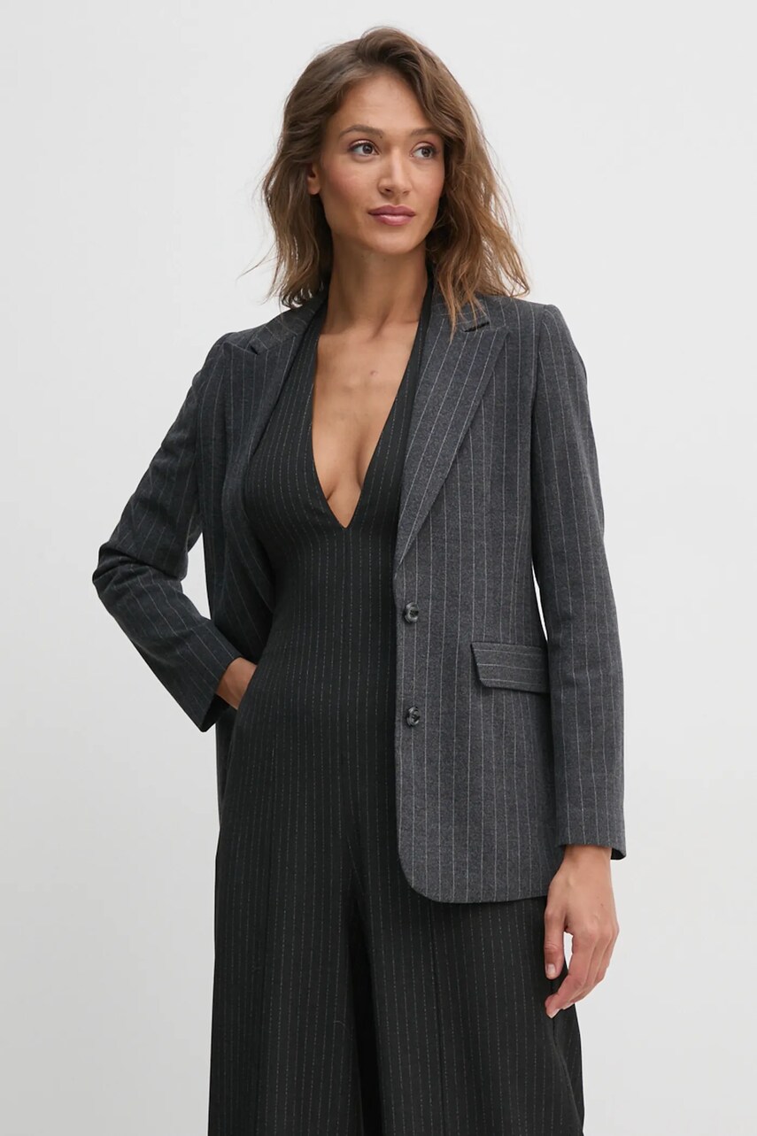 United Colors of Benetton sacou culoarea gri, un singur rand de nasturi, modelator, 2KHSDW02H