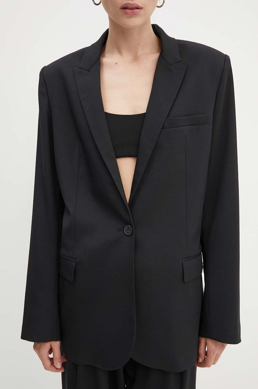 IRO geaca de lana culoarea negru, un singur rand de nasturi, neted, WP07ALLISA