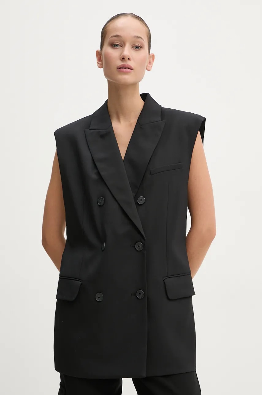IRO vesta de lana culoarea negru, cu doua randuri de nasturi, WP07ANILAH IRO vesta de lana culoarea negru, cu doua randuri de nasturi, WP07ANILAH