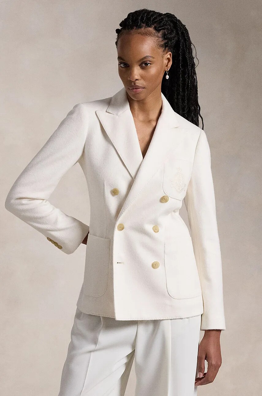 Levně Blazer s příměsí vlny Polo Ralph Lauren bílá barva, dvouřadový, 211947976