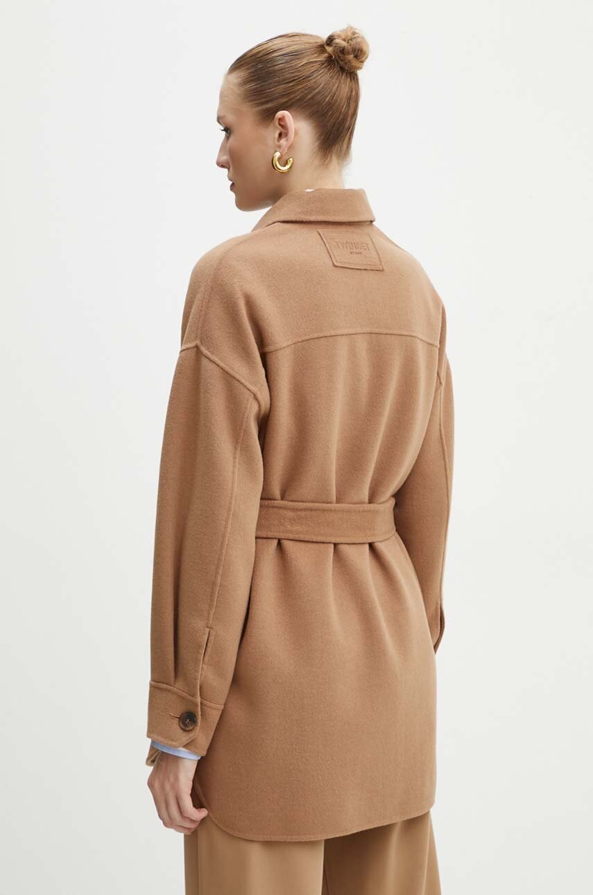 Twinset gyapjú ingkabát barna, átmeneti, oversize, 242TP2060 termék 2. képe