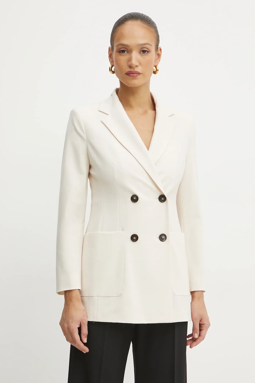 Marella sacou din lana culoarea bej, cu doua randuri de nasturi, neted, 2423046052200 Marella sacou din lana culoarea bej, cu doua randuri de nasturi, neted, 2423046052200