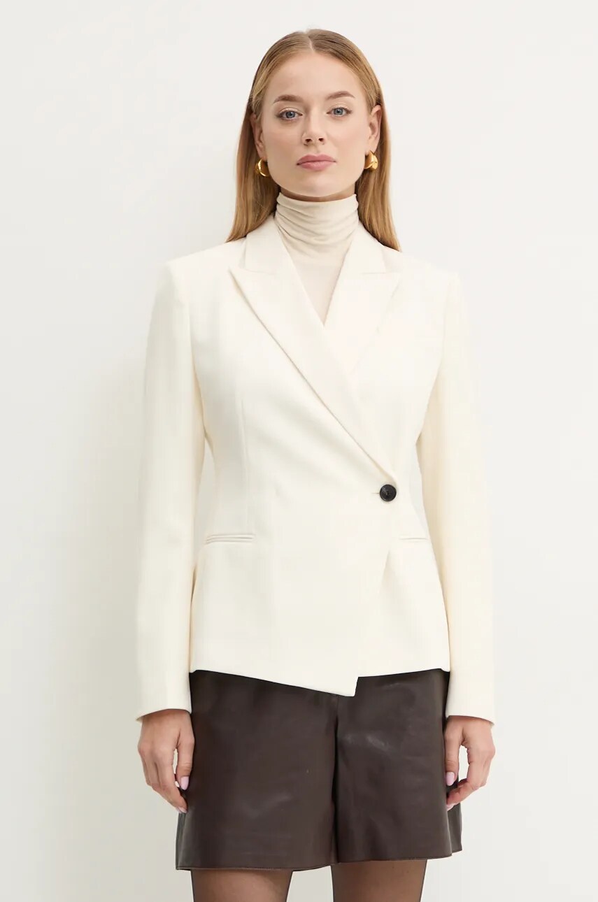 BOSS geaca de lana culoarea bej, cu doua randuri de nasturi, neted, 50528913