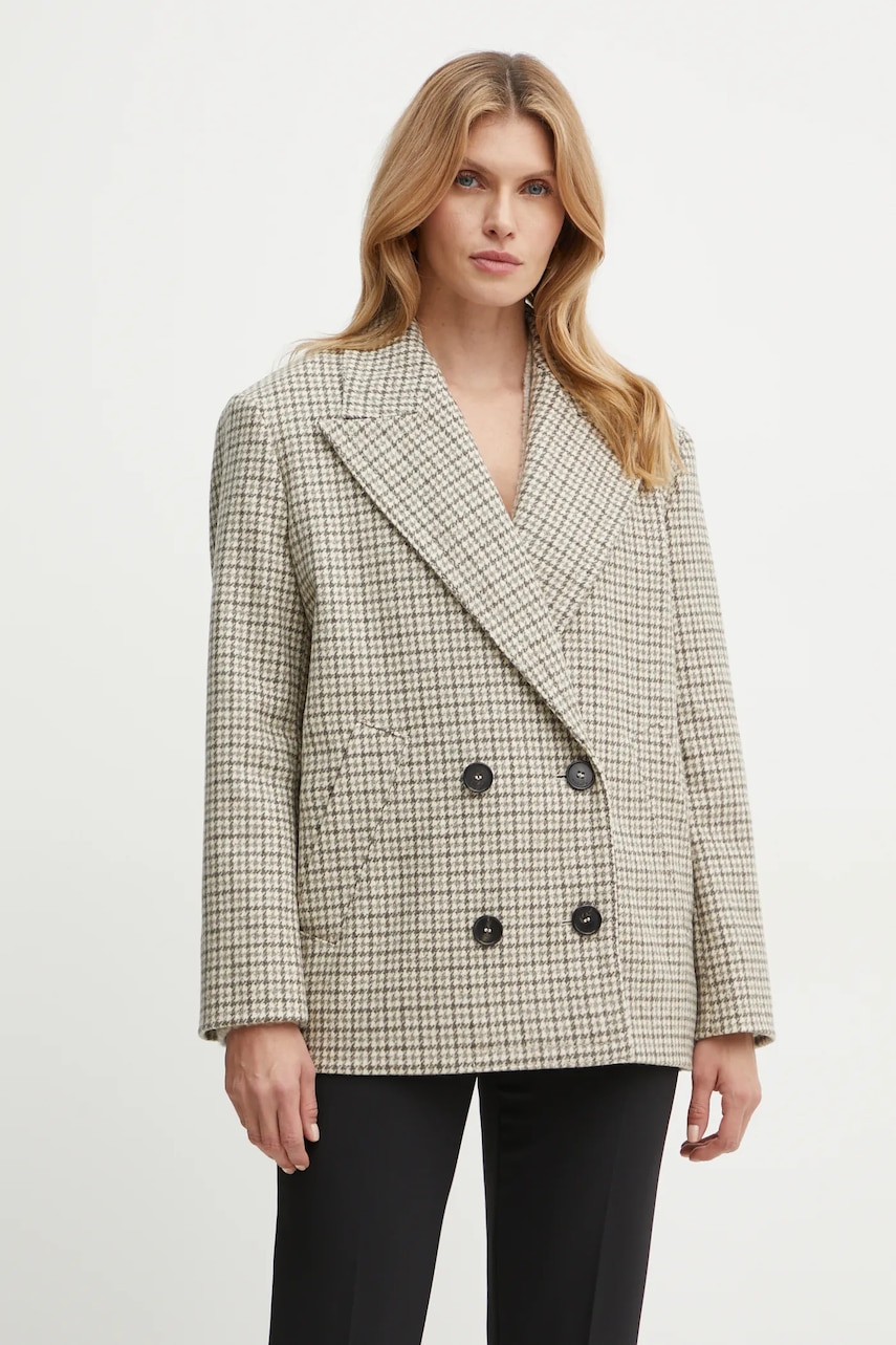 MAX&Co. palton de lana culoarea bej, de tranzitie, cu doua randuri de nasturi, 2426086034200