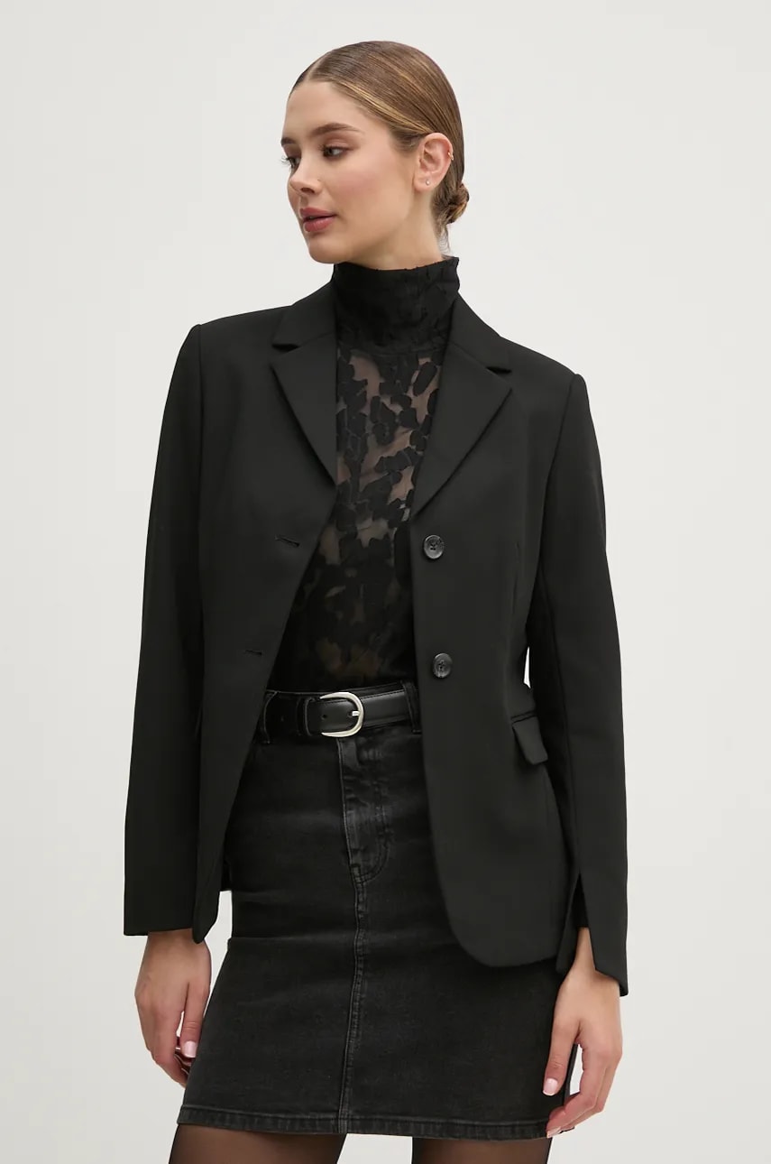 Sisley sacou culoarea negru, un singur rand de nasturi, neted, 24Q5LW02Q Sisley sacou culoarea negru, un singur rand de nasturi, neted, 24Q5LW02Q