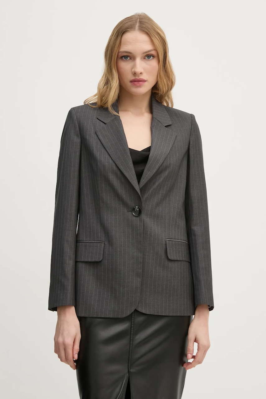 Sisley sacou din lână culoarea gri, un singur rand de nasturi, cu imprimeu, 2C3DLW02J