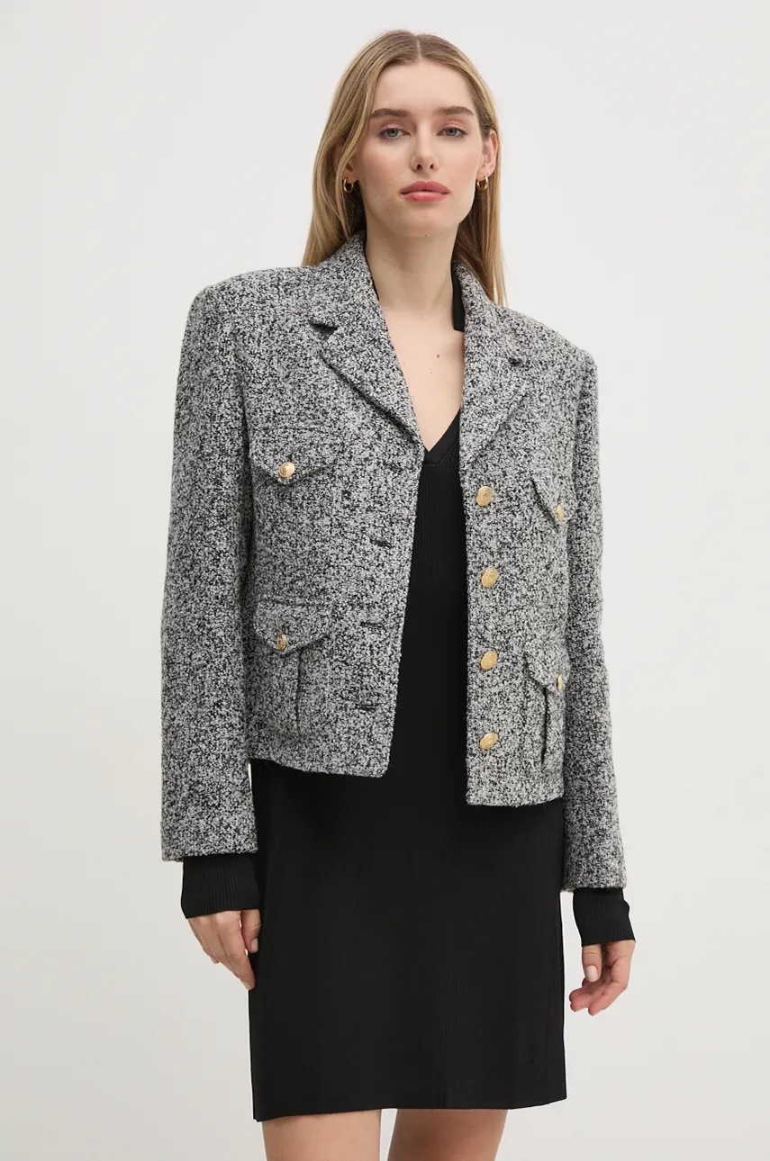 

Сако с вълна Tommy Hilfiger в сиво с едно копче с десен WW0WW43001, Сив