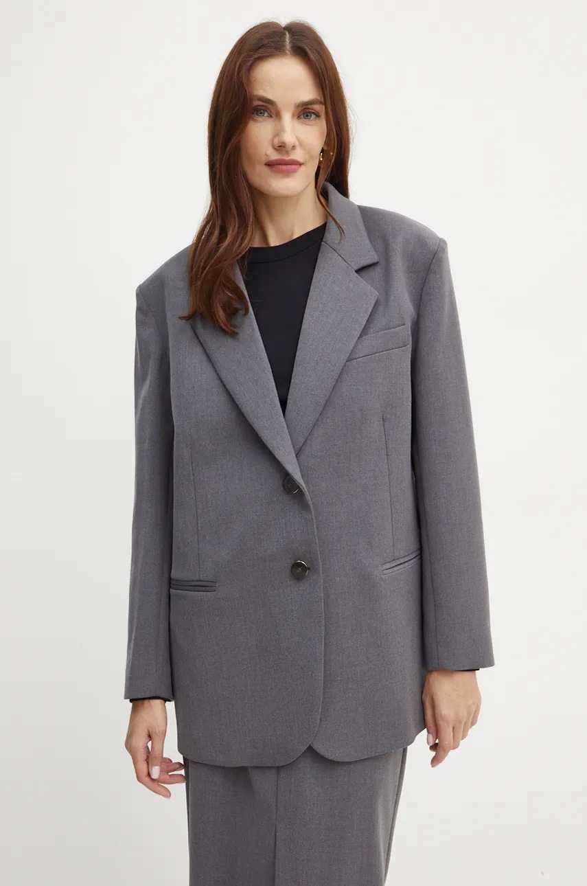 Simona Corsellini sacou culoarea gri, un singur rand de nasturi, neted, A24CPGI015