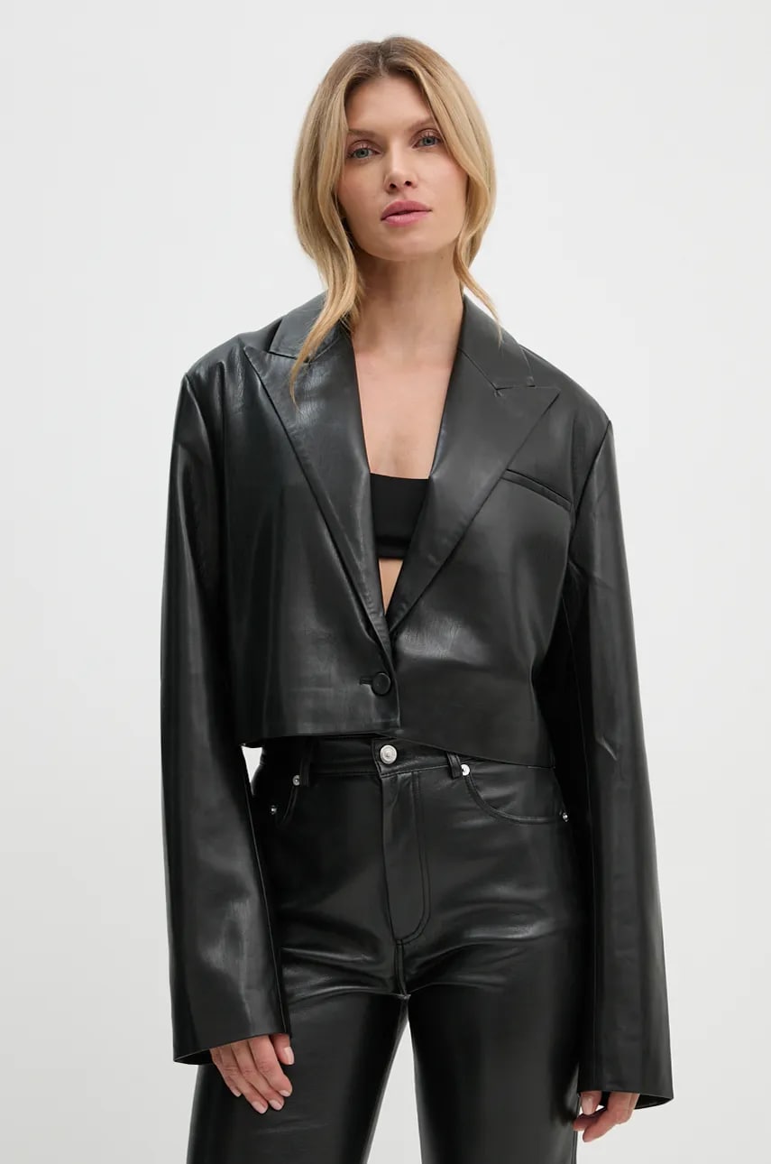 Nanushka sacou AIDULA culoarea negru, un singur rand de nasturi, neted, NW24PFSG11351 Nanushka sacou AIDULA culoarea negru, un singur rand de nasturi, neted, NW24PFSG11351