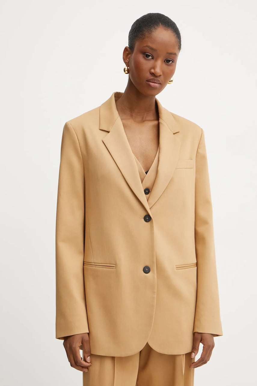 Forte Forte sacou din lana culoarea maro, un singur rand de nasturi, neted, 13219_my jacket Forte Forte sacou din lana culoarea maro, un singur rand de nasturi, neted, 13219_my jacket