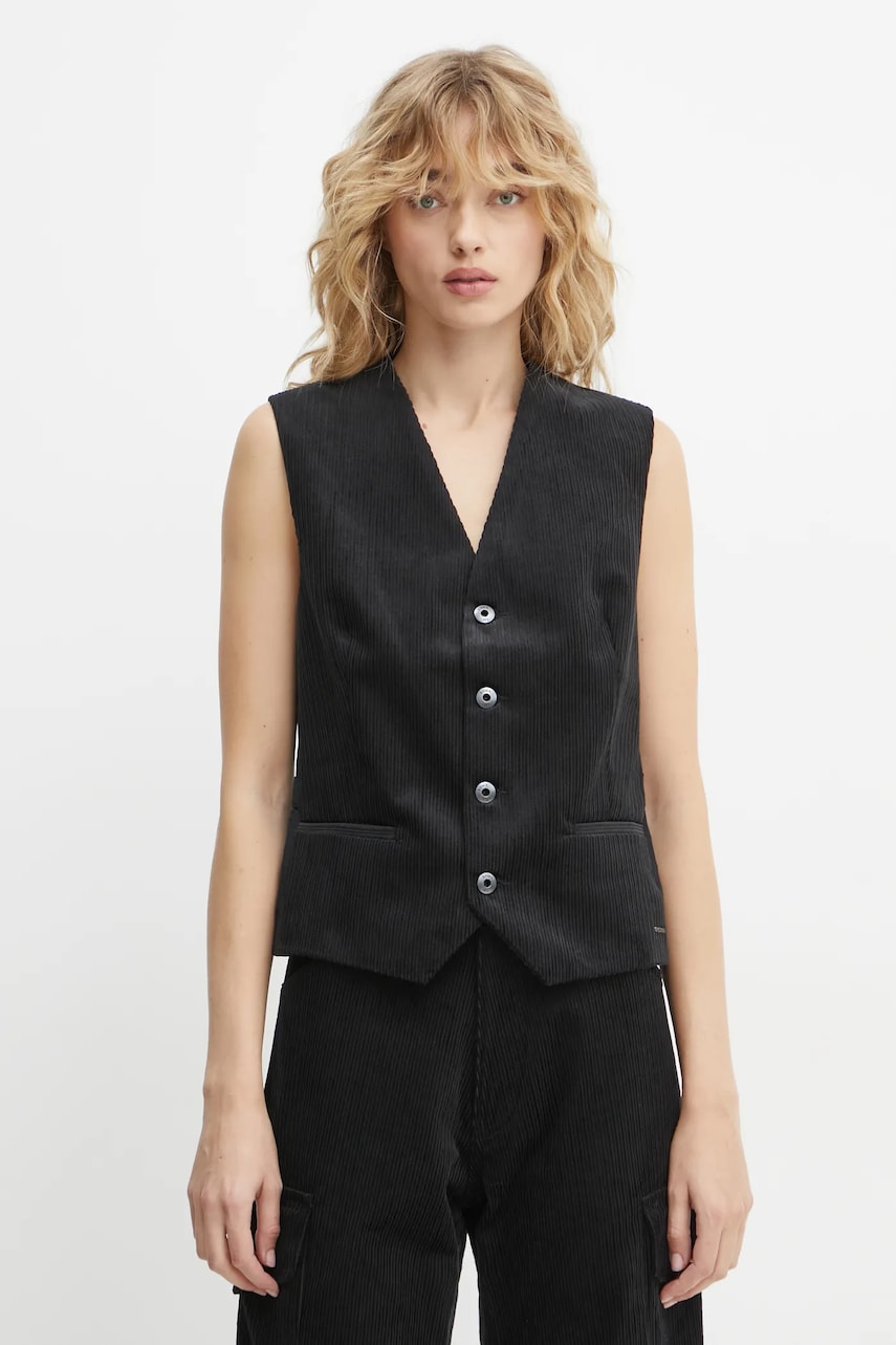 G-Star vestă de catifea culoarea negru, un singur rand de nasturi, D25290-D727