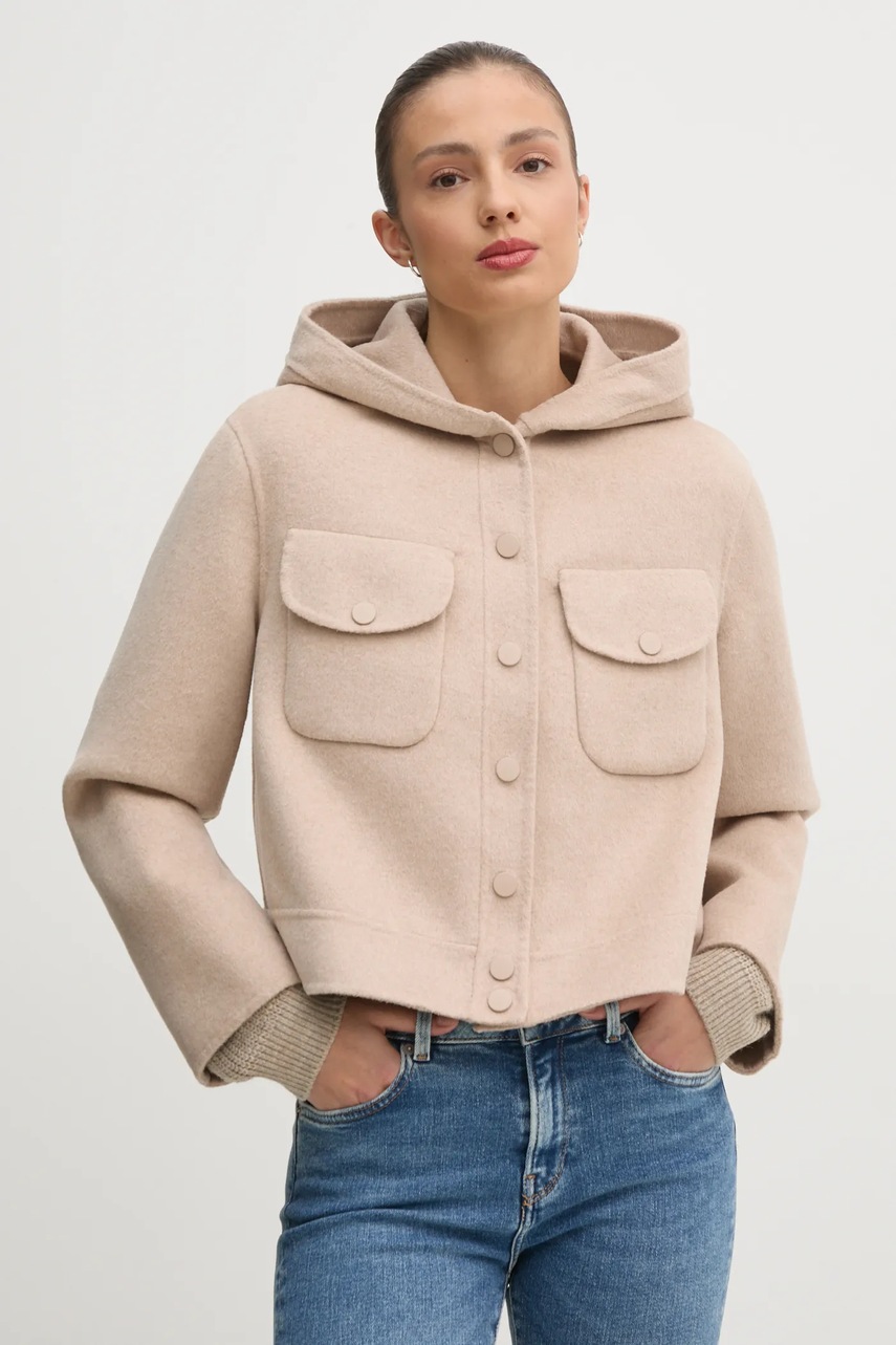 Pedro del Hierro geaca din amestec de lana culoarea bej, de tranzitie, oversize, 6758300