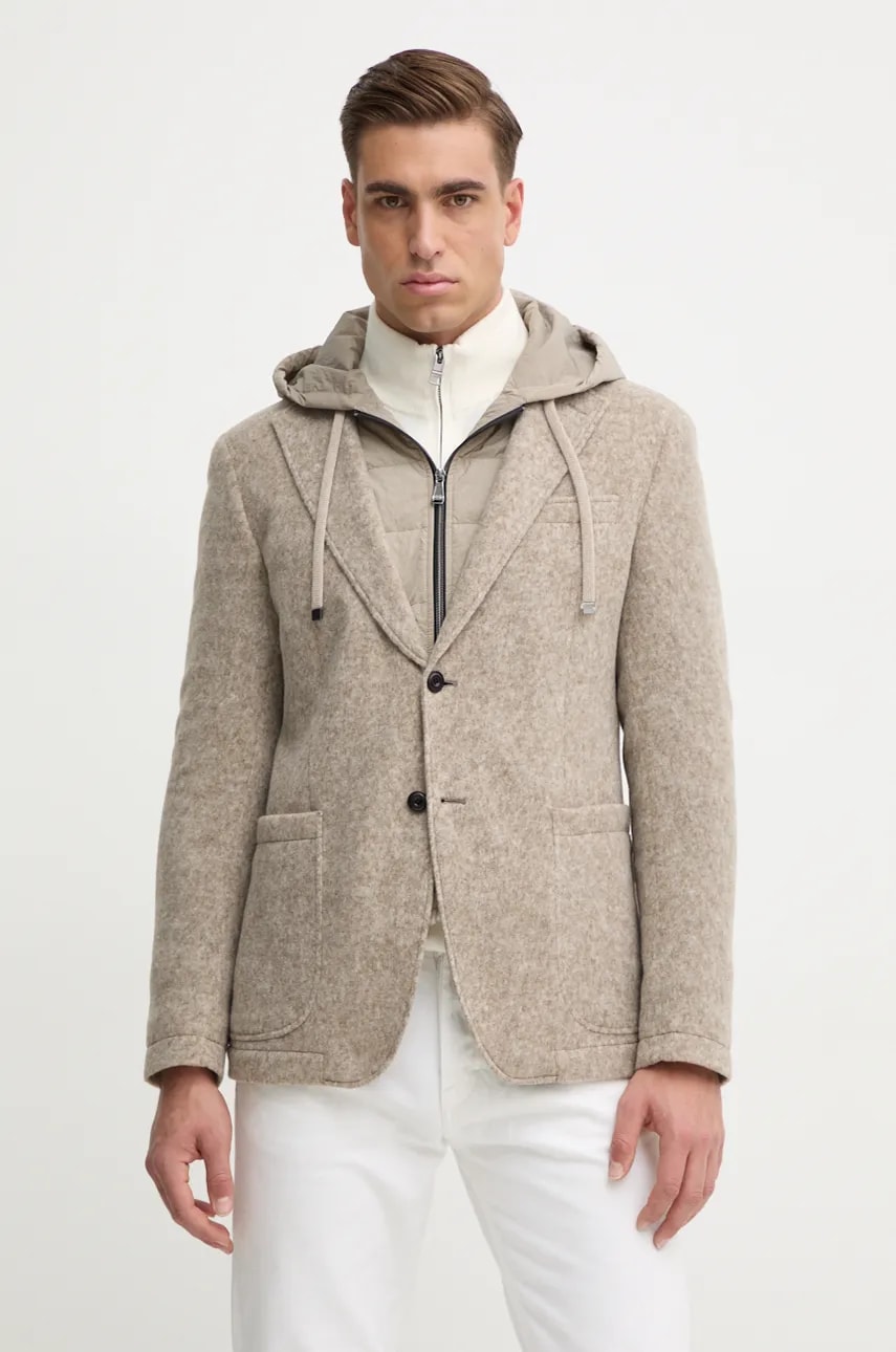 Joop! palton din lana culoarea bej, de tranzitie, 30043756