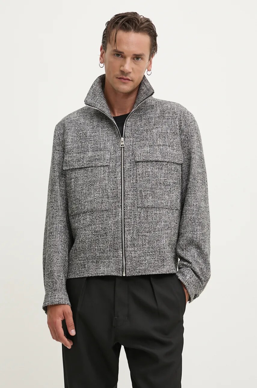 HUGO geaca din amestec de lana culoarea gri, de tranzitie, oversize, 50524900