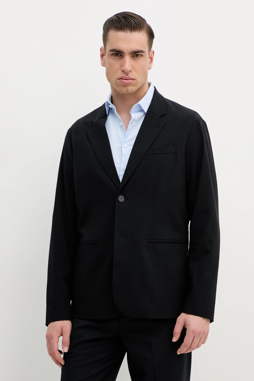 Armani Exchange sacou din lana barbati, culoarea negru, XM000131 AF10897