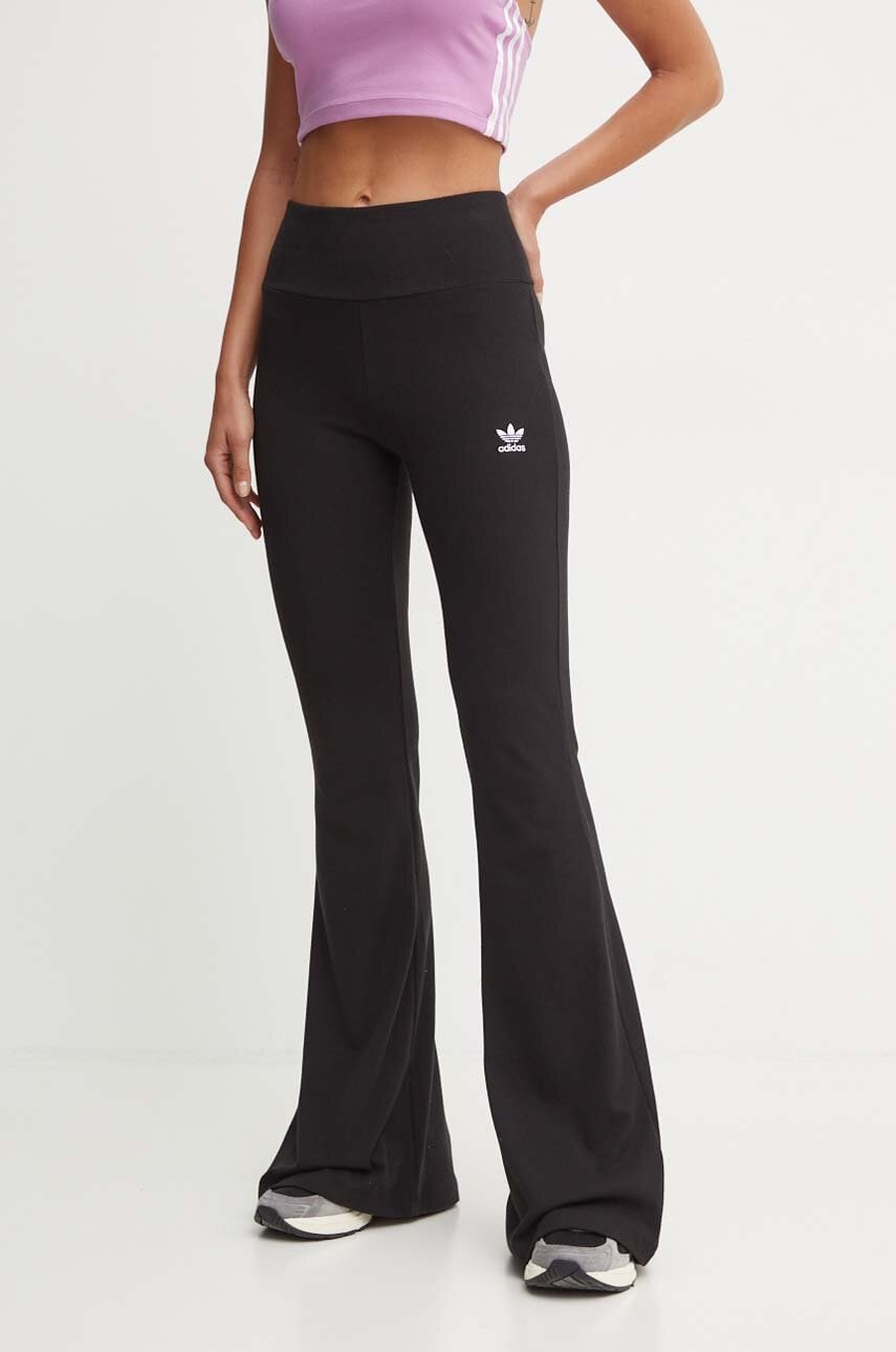 adidas Originals pantaloni Essential femei, culoarea negru, evazati, high waist, IW5727 adidas Originals pantaloni Essential femei, culoarea negru, evazati, high waist, IW5727