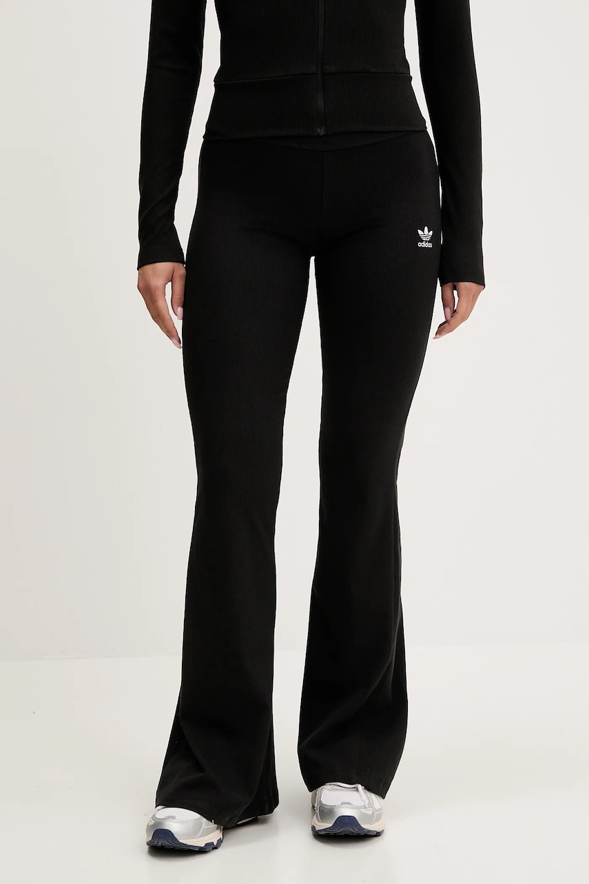 adidas Originals pantaloni Essential femei, culoarea negru, evazati, high waist, IW5727