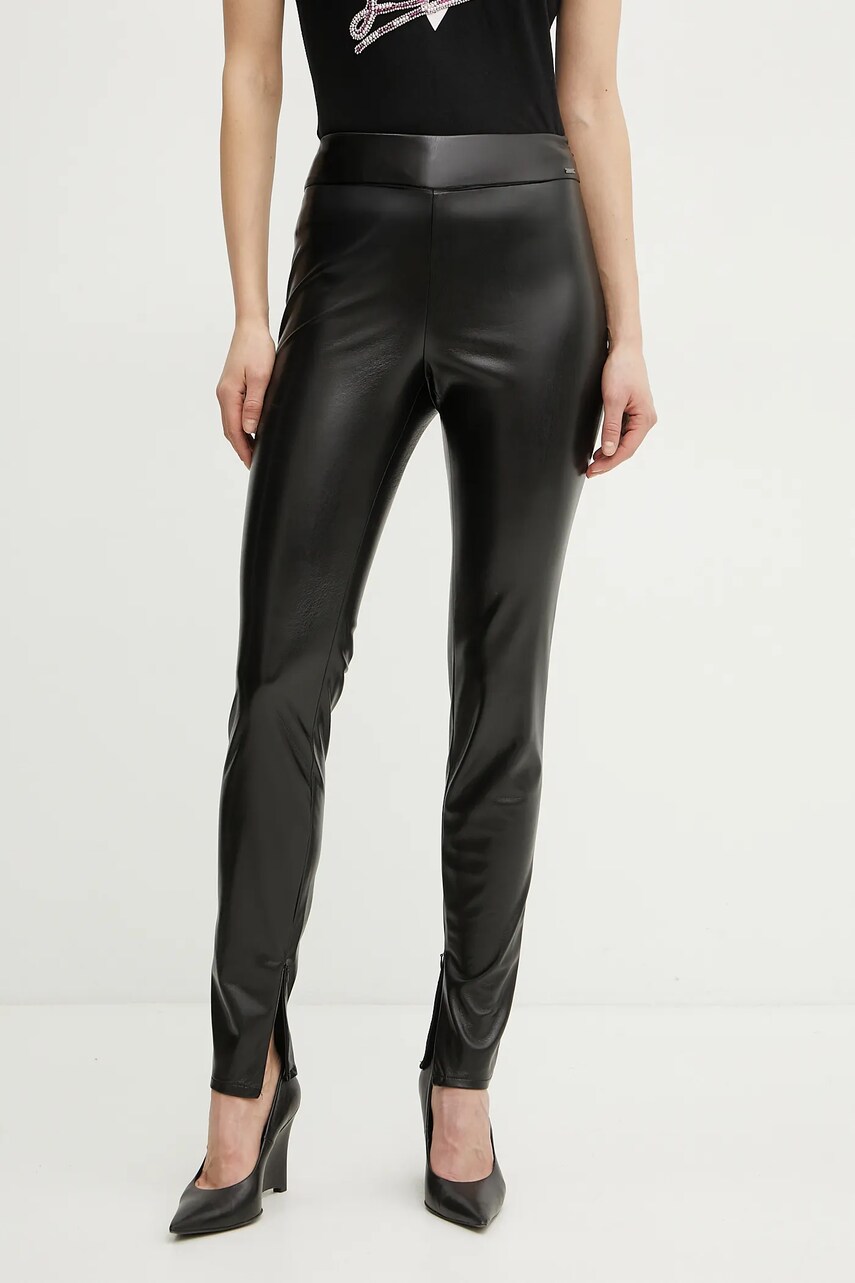 Levně Kalhoty Guess PRESCILLA dámské, černá barva, přiléhavé, high waist, W4BB18 WGIK0
