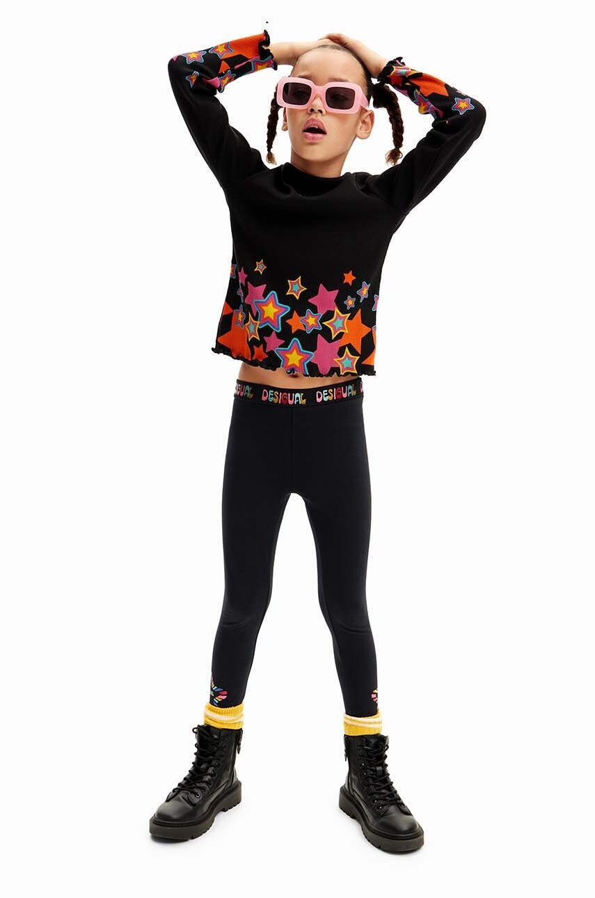 Desigual leggins copii DAISY culoarea negru, cu imprimeu, 24WGKK03