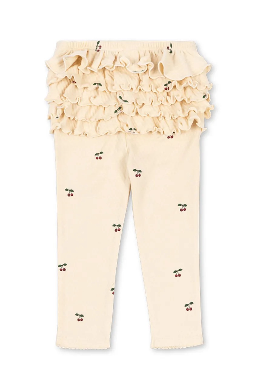 Детские хлопковые леггинсы Konges Sløjd SUI FRILL PANTS GOTS цвет бежевый с узором KS101697
