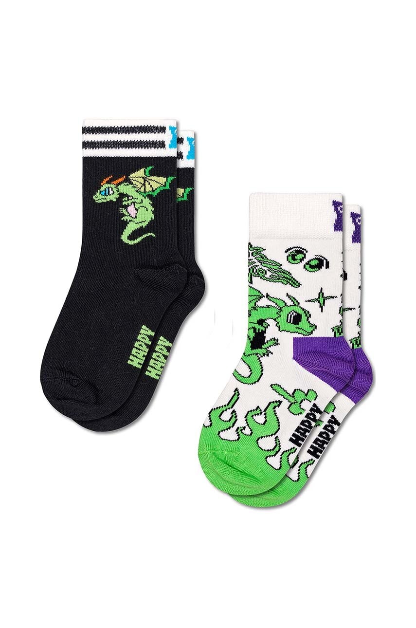 Levně Dětské ponožky Happy Socks Kids 2-Pack Dragon Socks 2-pack zelená barva, P001476