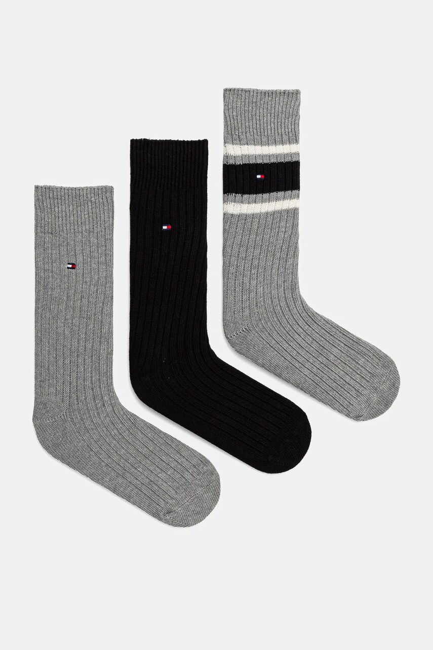 Levně Ponožky Tommy Hilfiger 3-pack pánské, šedá barva, 101013215