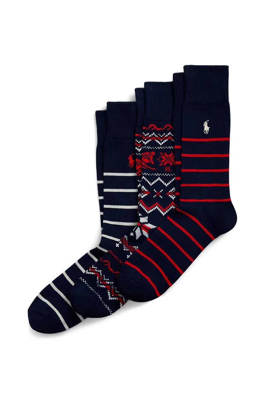 Levně Ponožky Polo Ralph Lauren 3-pack pánské, šedá barva, 449958864