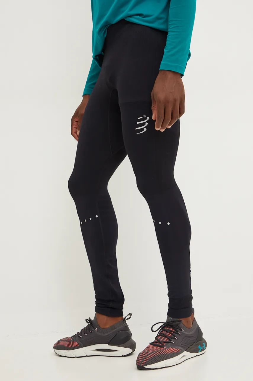 Compressport leggins de alergare Winter Running culoarea negru, neted, ATIM3249