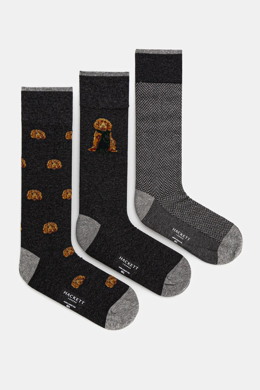 Hackett London sosete 3-pack barbati, culoarea gri, HMU30095