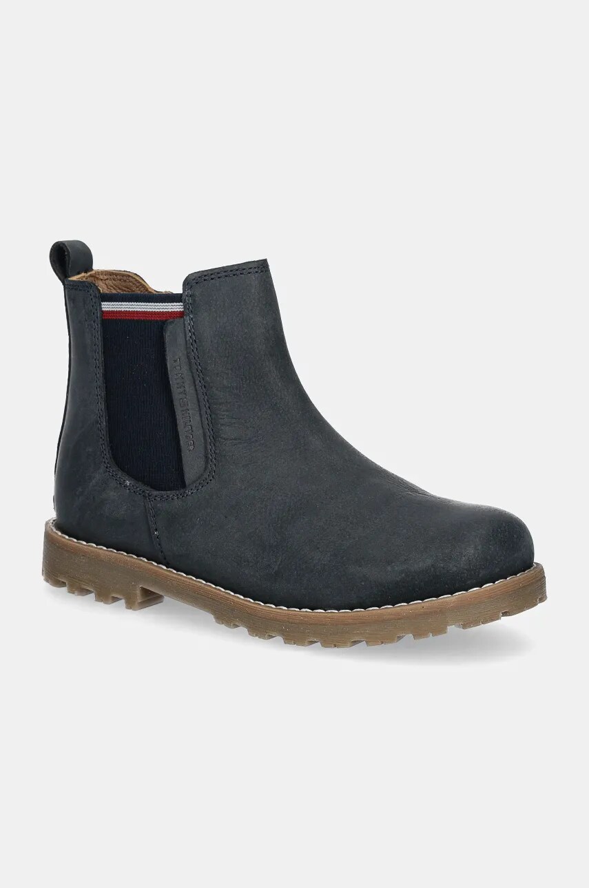 Levně Dětské kožené zimní boty Tommy Hilfiger tmavomodrá barva, T1X5-33700