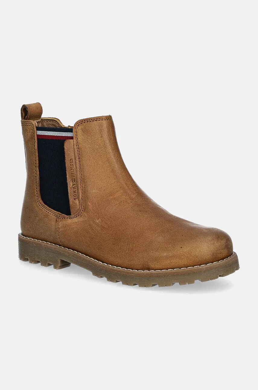 Levně Dětské kožené zimní boty Tommy Hilfiger hnědá barva, T1X5-33700
