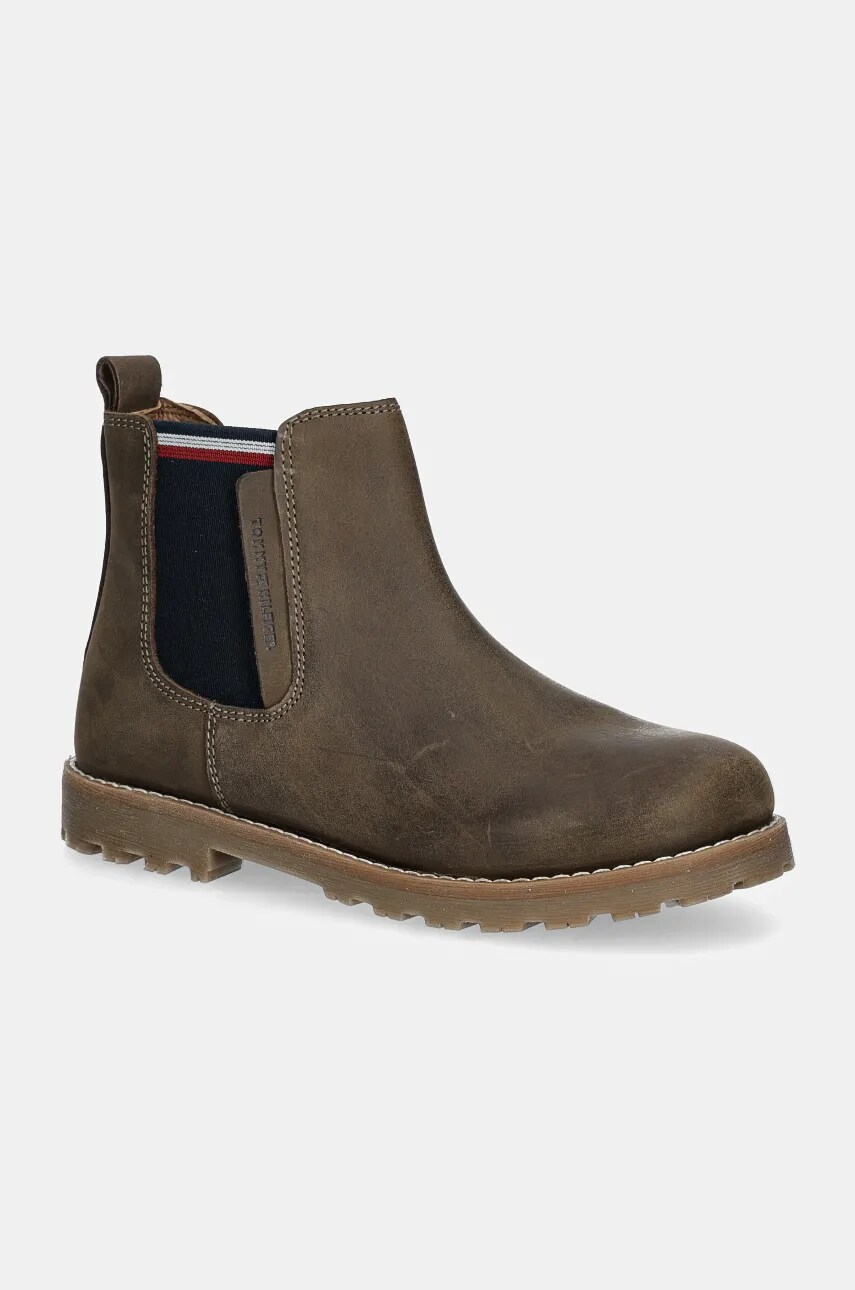 Levně Dětské kožené zimní boty Tommy Hilfiger zelená barva, T1X5-33700
