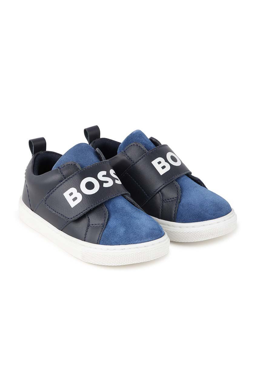 BOSS sneakers din piele pentru bebeluși culoarea albastru marin, J51342