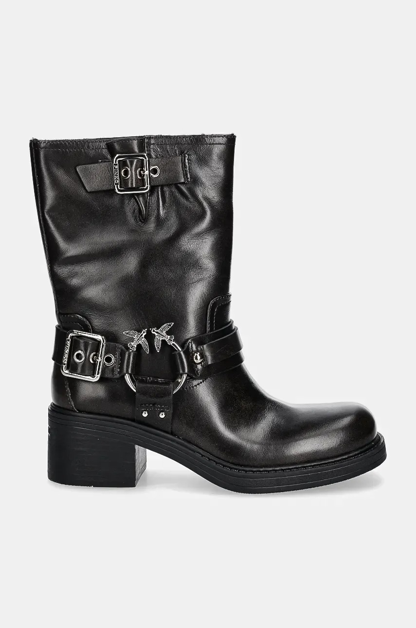 Кожаные полусапожки Pinko Alys женские цвет чёрный каблук кирпичик SD0155 P056 Z99 Кожаные полусапожки Pinko Alys женские цвет чёрный каблук кирпичик SD0155 P056 Z99